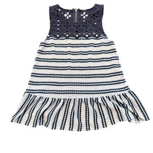 FREE PEOPLE Molly Retro Peplum Sleeveless RUFFLED TANK TOP Medium Eyelet Blue